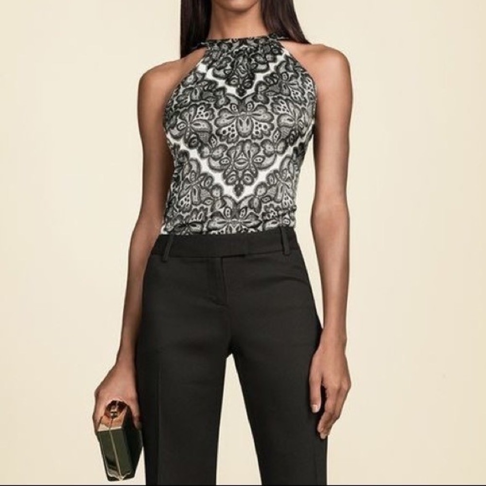 The Limited Scandal Collection Lace Print Halter Top Womens Size M NWT Black